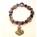 Blue Eye Bracelet - with Anchor Charm Silver Finish - 10 pcs pack